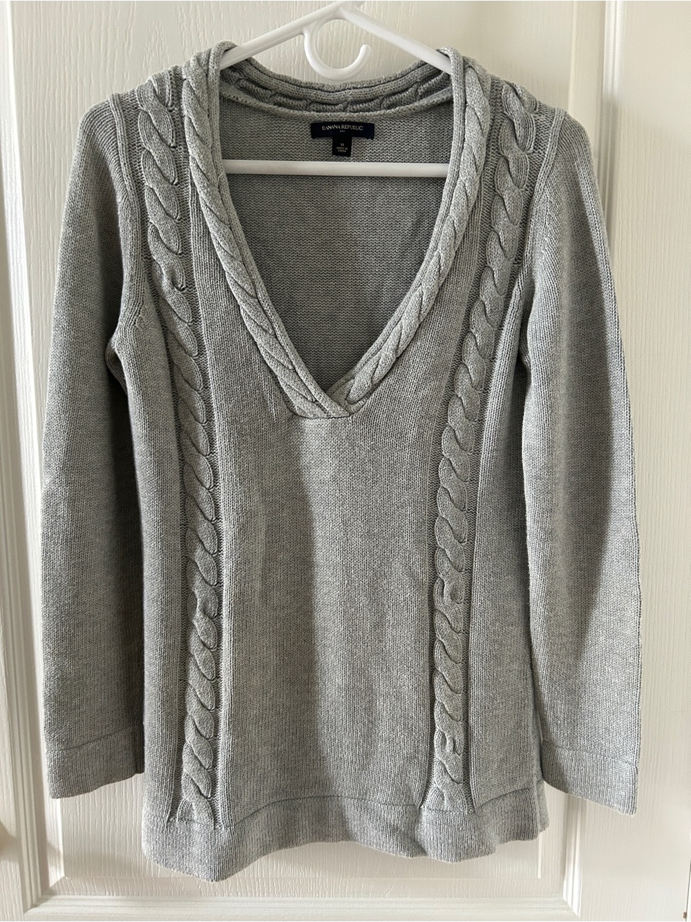 Y2K Banana Republic Gray Cable Knit V-Neck Sweater Medium Preppy Cozy Core